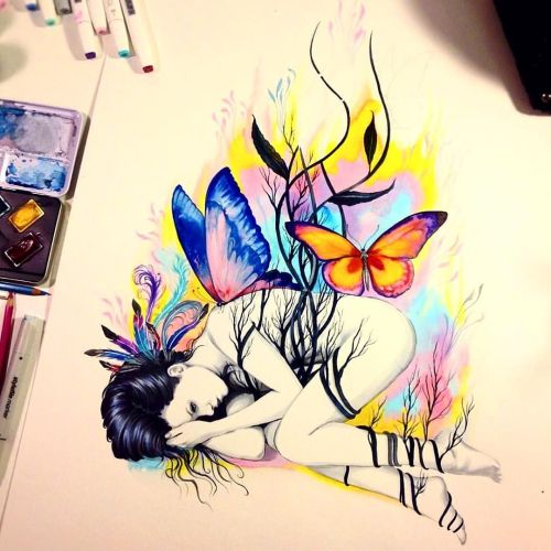 abstraitla:Watercolor and Marker Painting by @pixie_cold...