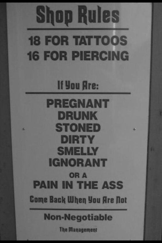 tattoo shop rules signs
