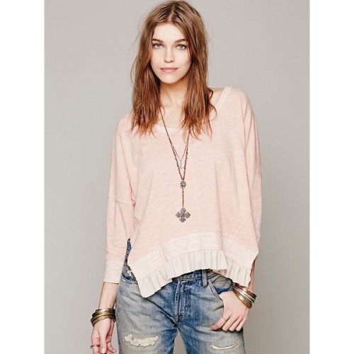 polyvore fashion clothing tops pink pullover pink tops beach tops three quarter sleeve tops oversized tops