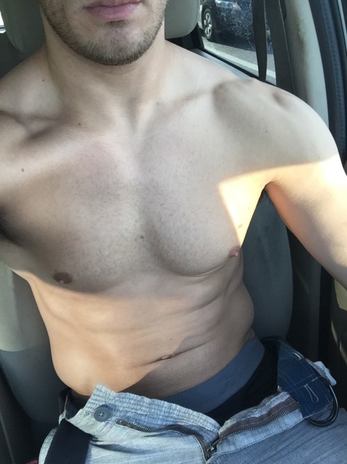 exposedhotguys:Was in traffic so I couldn’t resist stripping...