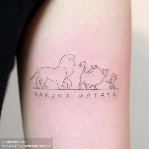 By Tattooist Arar, done in Seoul. http://ttoo.co/p/182824 tattooistarar;small;single needle;inner arm;hakuna matata;tiny;the lion king;disney;ifttt;little;medium size;quotes;swahili quote;film and book