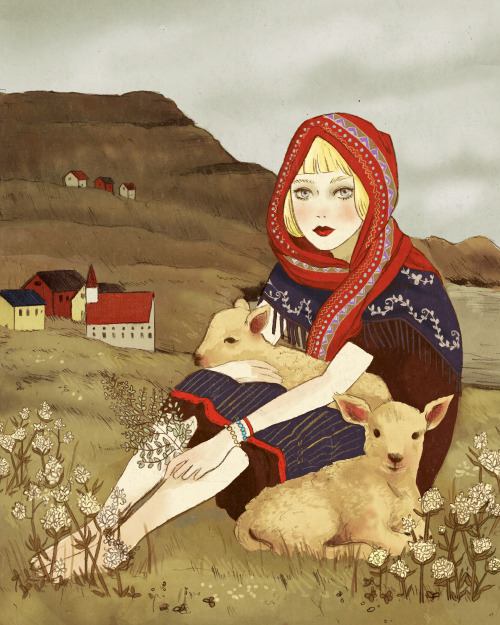 The second horoscope in my series. Inspired very much by my childhood memories of visiting the Faroe Islands and seeing the beautiful landscapes and traditional dress.
ARIES, 5" x 6.25"