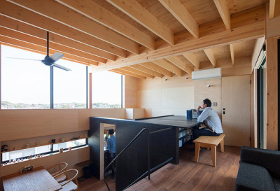 takeovertime:<br /><br />Bookshelf House | <br />Shinsuke fujii<br /><br /><br /><br /><br />The integrated bookshelf spans both levels of the home, and also contributes to the structural integrity of the home. importantly, shinsuke fujii has designed the bookshelf so that it will not collapse when an earthquake occurs. the oblique wall also serves to shelter the entrance of the home from heavy rainfall, common to the japanese region. the bookshelf, normally an external furnishing, becomes a core and central element of the house that translates throughout the entire structure.<br /><br /><br />