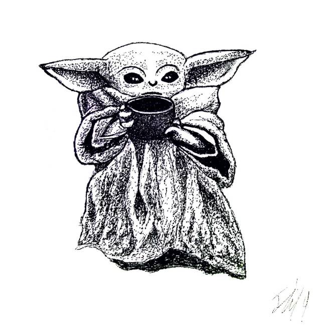 Drawing Easy Baby Yoda Drawing Black And White Cute