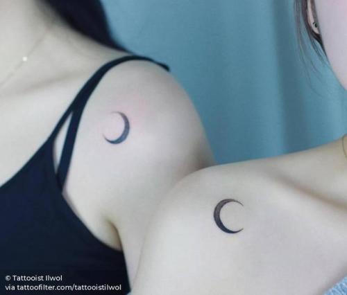 By Tattooist Ilwol, done in Seoul. http://ttoo.co/p/144830 small;best friend;matching;astronomy;micro;tiny;love;ifttt;little;crescent moon;minimalist;shoulder;moon;tattooistilwol;matching tattoos for best friends
