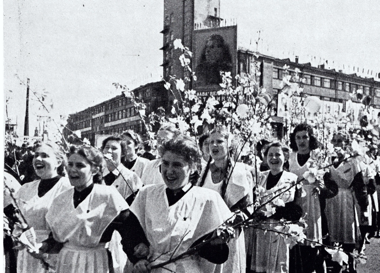 School girls during May Day parade in 1949