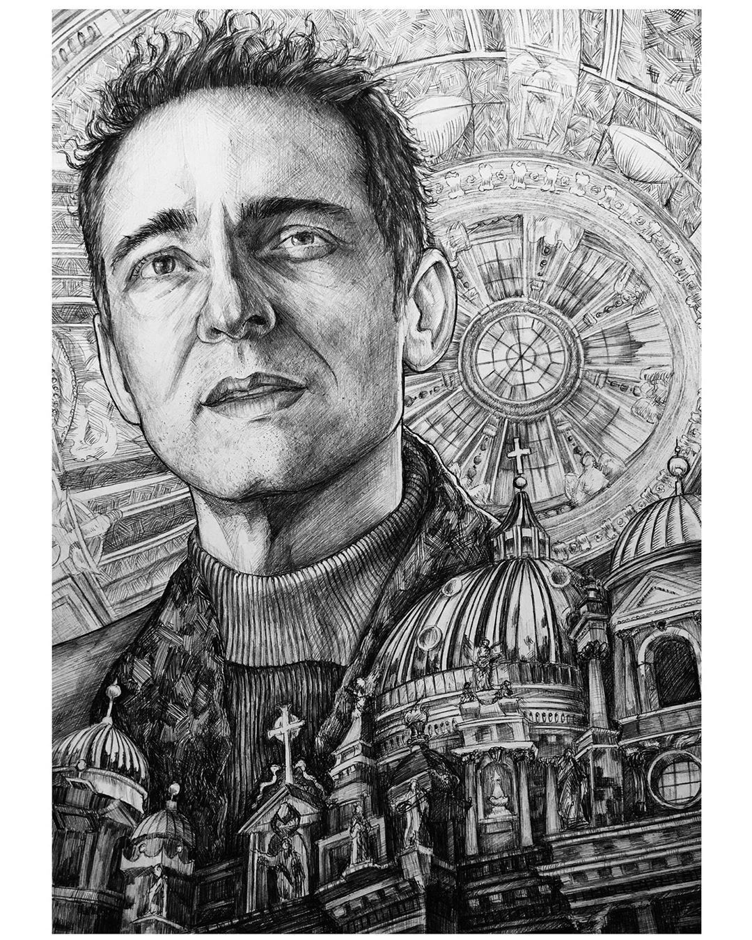 Berlín from Money Heist, and the building is inspired by the Berlin Cathedral ⛪️ A3, ballpoint pen. IG -> alexzajfert | tumblr @alexzajfert ————————————————- Thanks for submitting! 💥Follow @eatsleepdraw on Instagram for more Inspiration &...