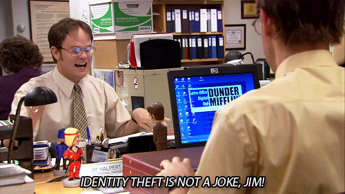 Identity Theft Is Not a Joke Flag - CollegeWares | Dwight Shrute