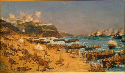 For ANZAC Day: ‘Landing at Anzac, April 25, 1915’ by Charles Dixon VincentKompanini:Landing at Anzac Cove