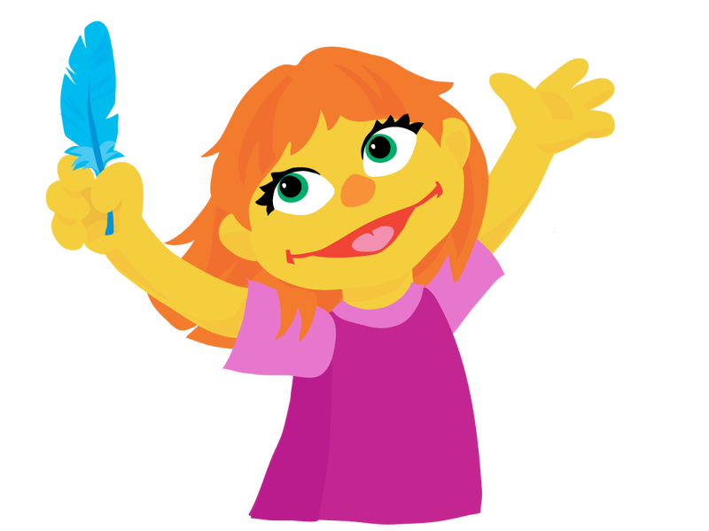 Disability In Kidlit Image Is Of A Cartoon Muppet Girl With