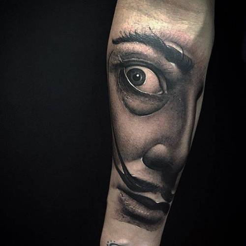 By Samuel Rico, done at Shany Tattoo, Aranjuez.... spain;art;black and grey;patriotic;big;latvia;united states of america;character;facebook;twitter;philippe halsman;samuelrico;salvador dali;portrait;inner forearm