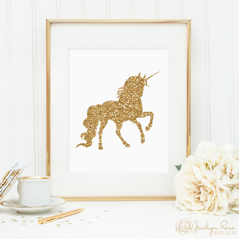 Jaclyn Rose Design Unicorn Print Printable Wall Art Decor Gold