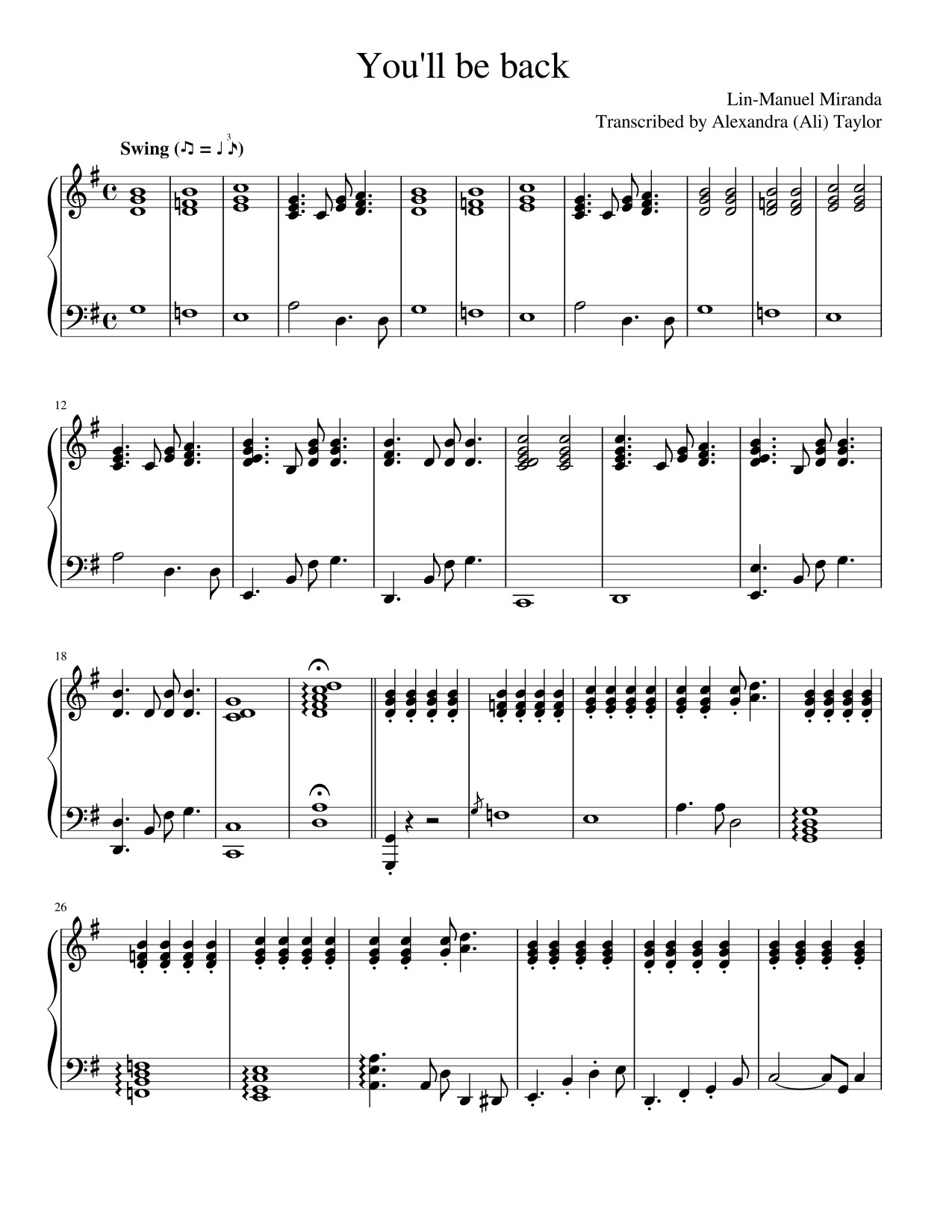 ~Hamilton Stuff~ — itsanidiom: You’ll Be Back - piano sheet music...
