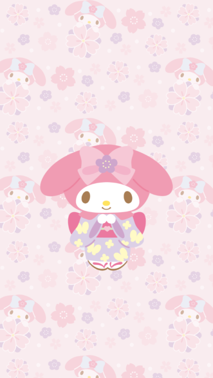 my melody sanrio pink sakura kimono yukata cherry blossom cute kawaii wallpaper lock screen lockscreen