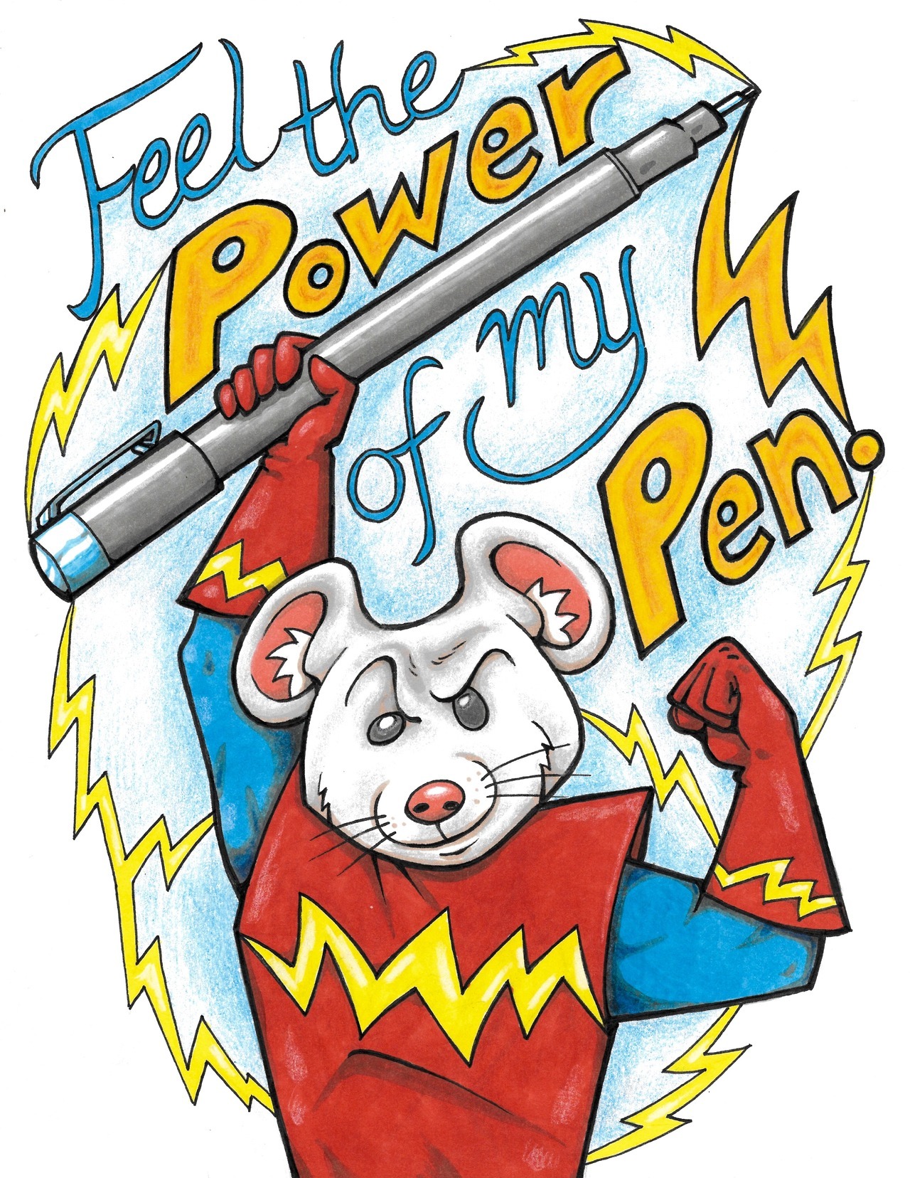 Ink pen, marker and color pencil drawing:  “Power of the Pen!” critter-casey@tumblr — Immediately post your art to a topic and get feedback. Join our new community, EatSleepDraw Studio, today!