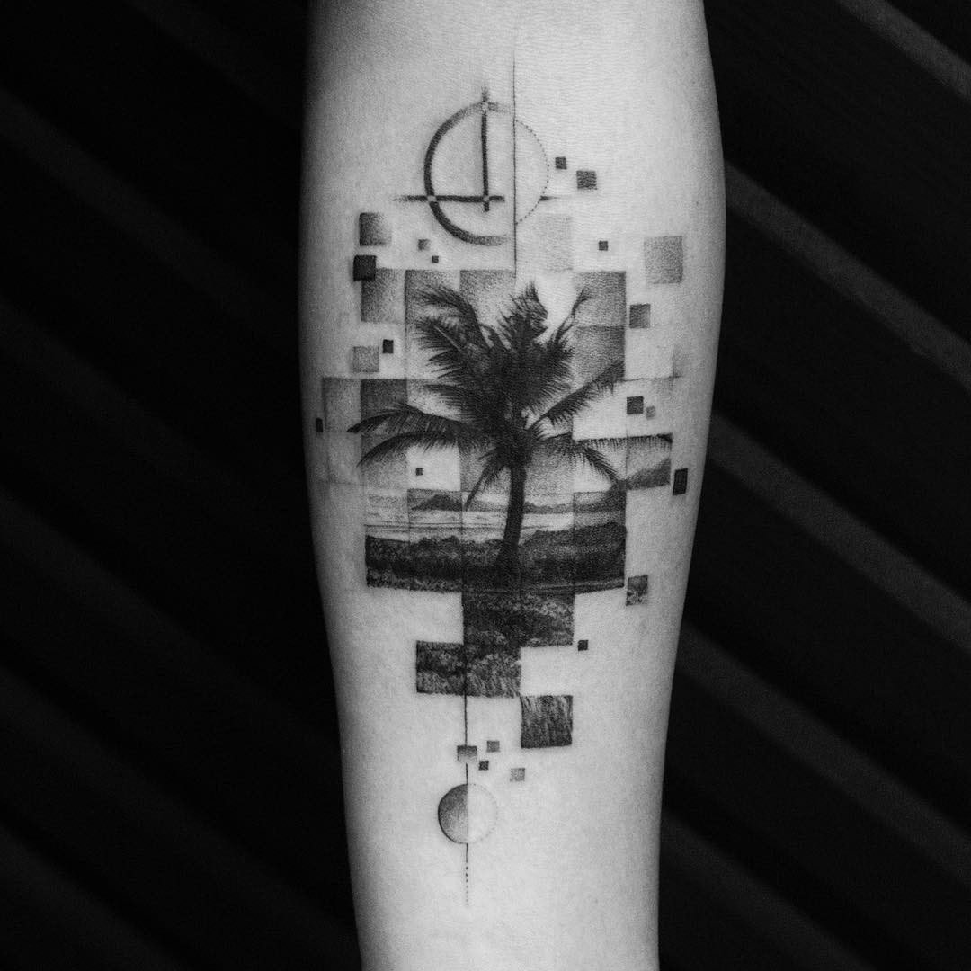 palm tree tattoo geometric