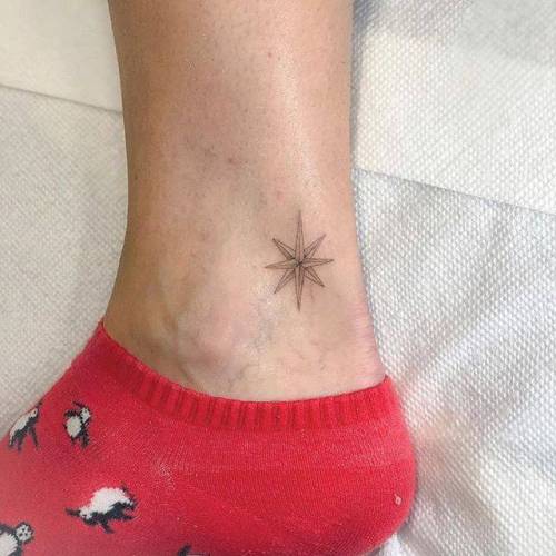 By Joey Hill, done at High Seas Tattoo Parlor, Los Angeles.... small;single needle;micro;line art;tiny;joeyhill;compass;travel;ankle;ifttt;little;fine line