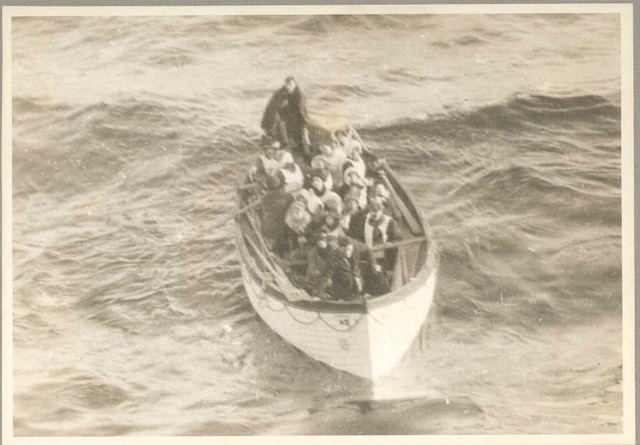 Writinghistorylit — Titanic survivors in lifeboats rowing toward the...