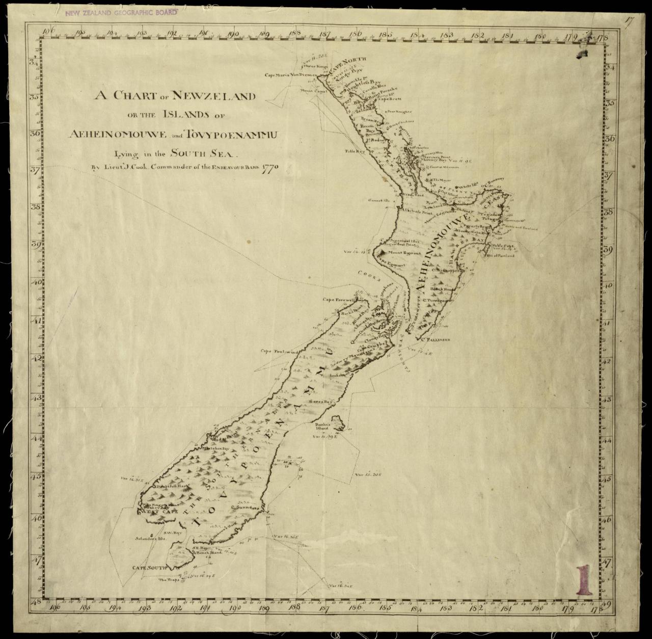 Captain Cook’s first map of New Zealand 1770 - Maps on the Web