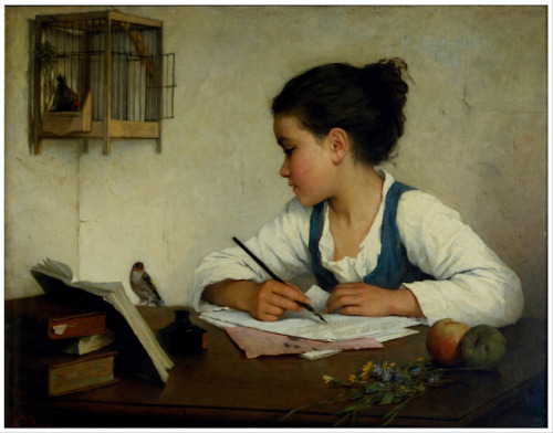 carminagf: A Girl Writing; The Pet Goldfinch.  c1870....