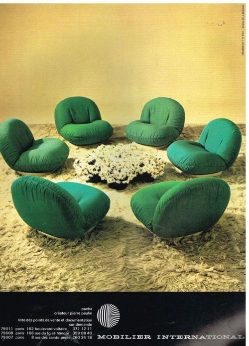 Pacha chairs on deep shag with white mums ‘coffee table’.1978,...