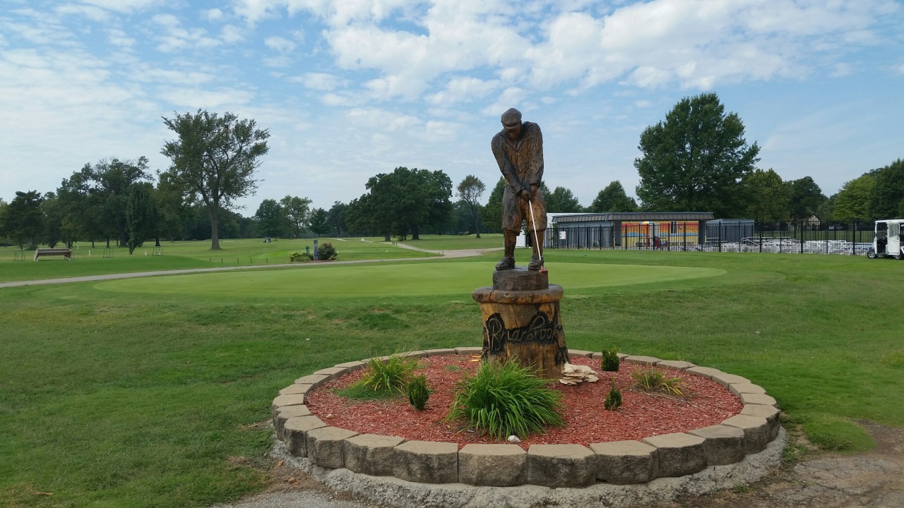 Jeff's Golf Trip — Golfer statue near the first hole at the...