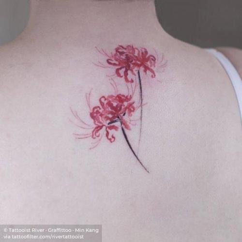 By Tattooist River · Graffittoo · Min Kang, done at Graffittoo,... flower;small;tiny;ifttt;little;nature;upper back;rivertattooist;medium size;red spider lily;illustrative