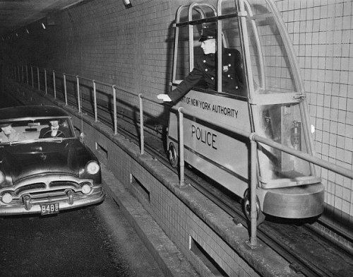 spacemonkeys-reference:NYC Police Tunnel Vehicle, 1950s