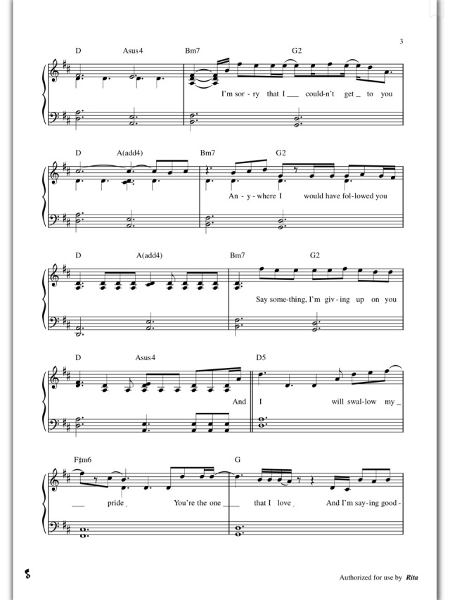 Piano Sheet Music — Say Something - Christina Aguilera ft ...