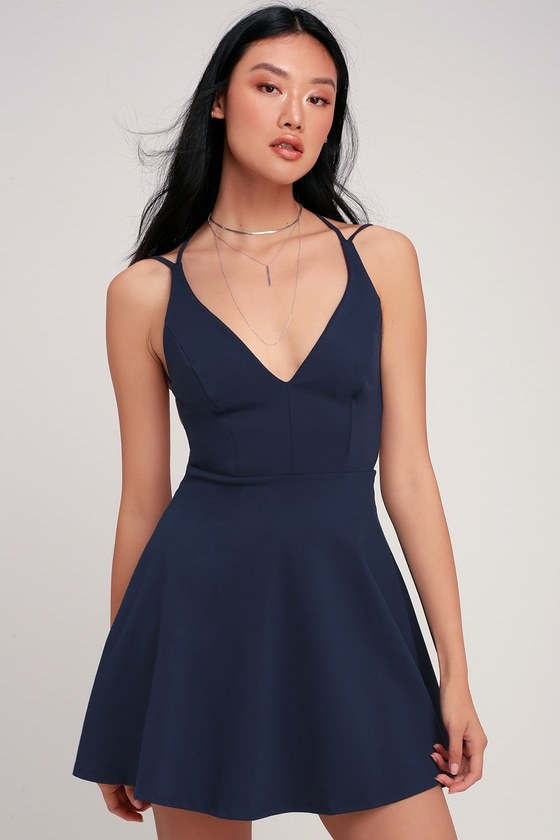 Skater Dresses — Sexy Navy Blue Backless Skater Dress - Believe in...