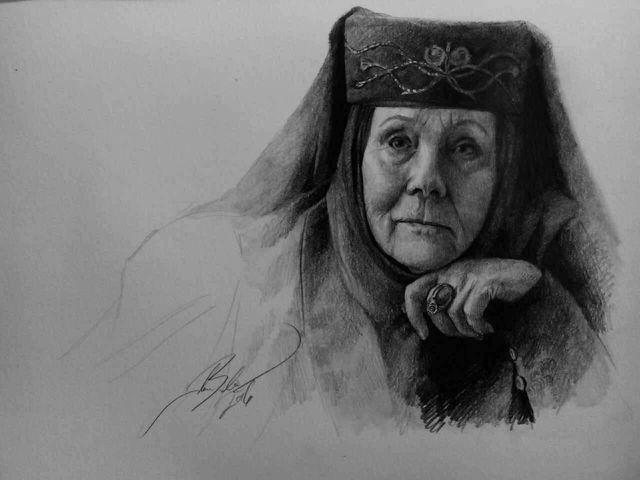 Olenna Tyrell of House Tyrell graphite sketch.