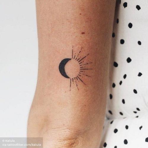 By Kate Kalula, done at Fine Line Tattoos, Melbourne.... small;kalula;astronomy;tricep;tiny;hand poked;ifttt;little;sun and moon