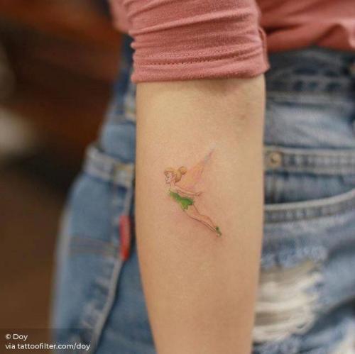 By Doy, done at Inkedwall, Seoul. http://ttoo.co/p/175624 small;cartoon character;fictional character;tinker bell;tiny;cartoon;ifttt;little;doy;inner forearm;film and book;disney character;peter pan