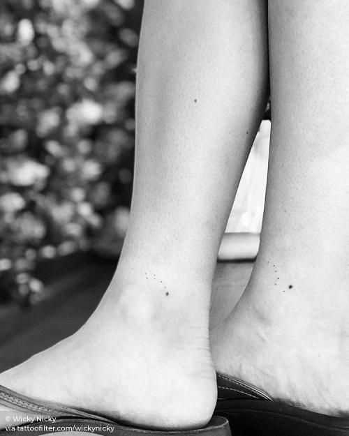 By Wicky Nicky, done in Manhattan. http://ttoo.co/p/35234 ankle;astronomy;best friend;big dipper;constellation;facebook;little dipper;love;matching;matching tattoos for best friends;micro;minimalist;twitter;wickynicky