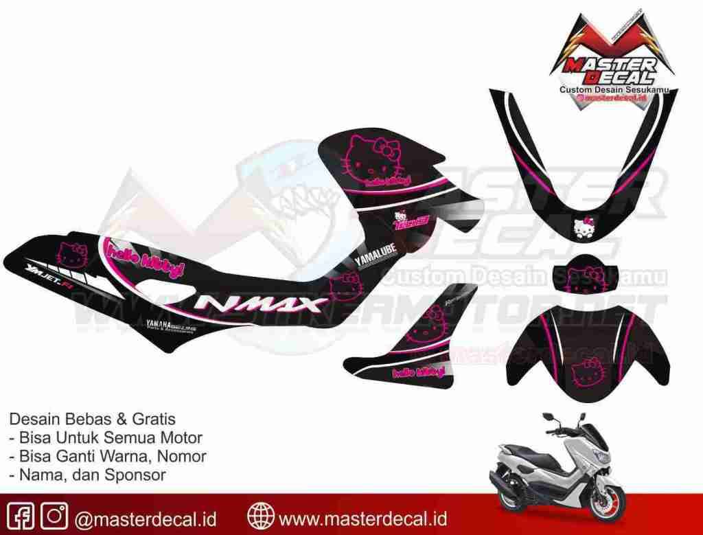 Cutting Sticker Modifikasi Motor Striping Moto Stiker Motor Yamaha Nmax Hello Kitty Black