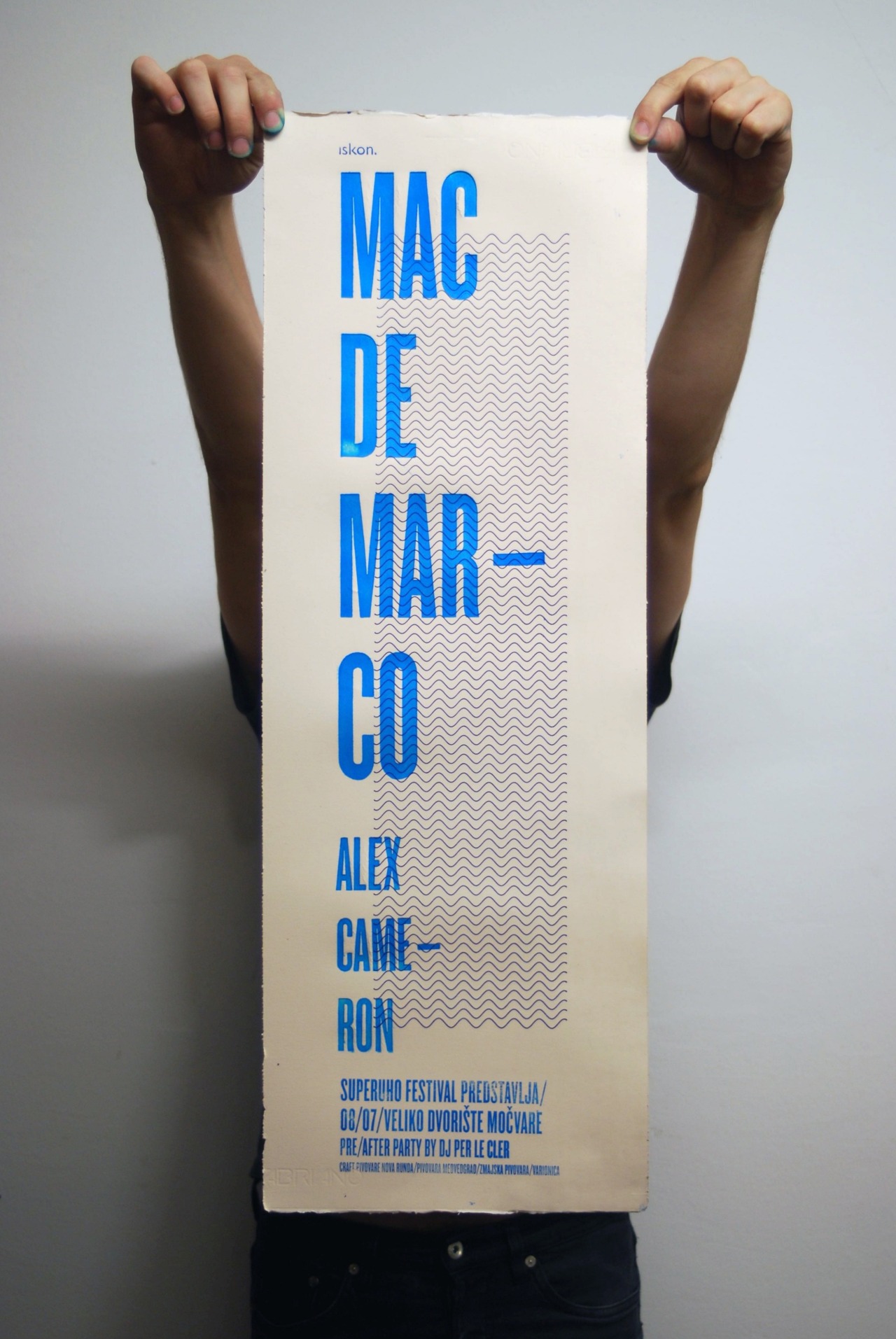 gigposter // Mac DeMarco / Alex Cameron // @zednouho Superuho Festival / Močvara // intaglio and block print on 240g cotton paper