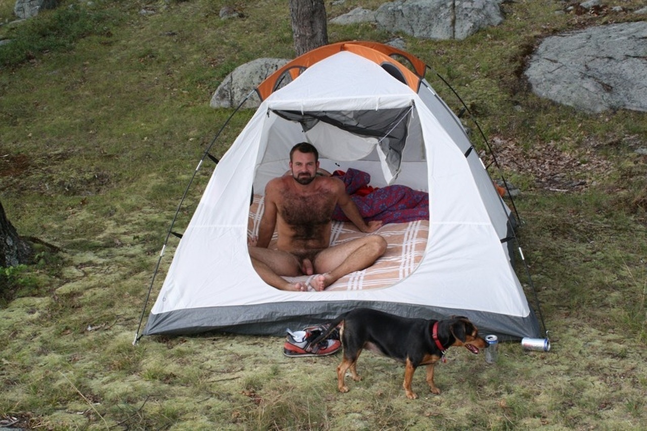 Naked male campers.