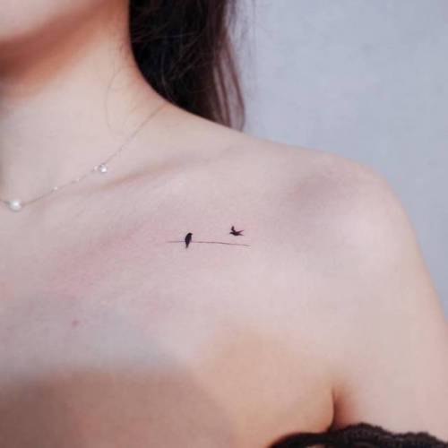 By Witty Button, done in Seoul. http://ttoo.co/p/35935 small;collarbone;birds on a wire;wittybutton;animal;tiny;bird;ifttt;little;minimalist