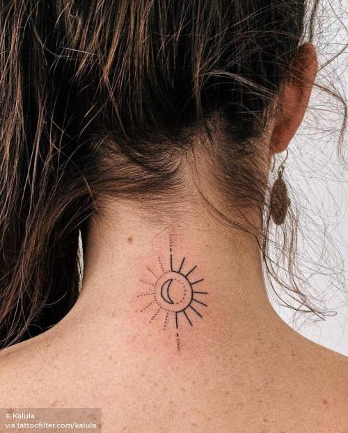 By Kate Kalula, done in Melbourne. http://ttoo.co/p/155051 fine line;small;kalula;astronomy;line art;tiny;back of neck;hand poked;ifttt;little;sun and moon