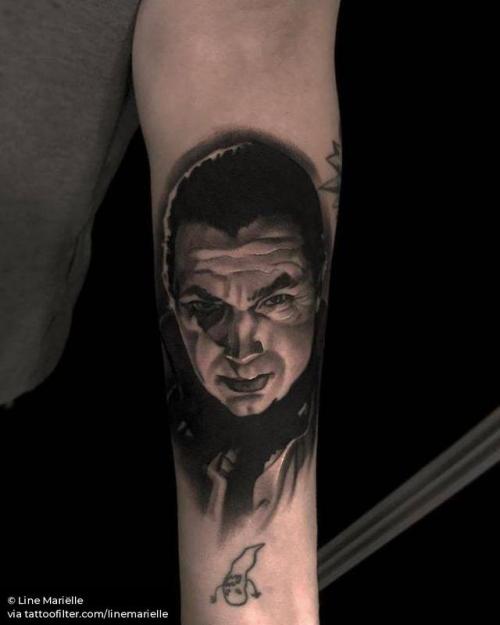 By Line Mariëlle, done at 7th Nordic Ink Festival,... black and grey;vampire;patriotic;fictional character;bela lugosi;big;character;hungary;facebook;dracula;twitter;dracula film;portrait;inner forearm;mythology;linemarielle;film and book