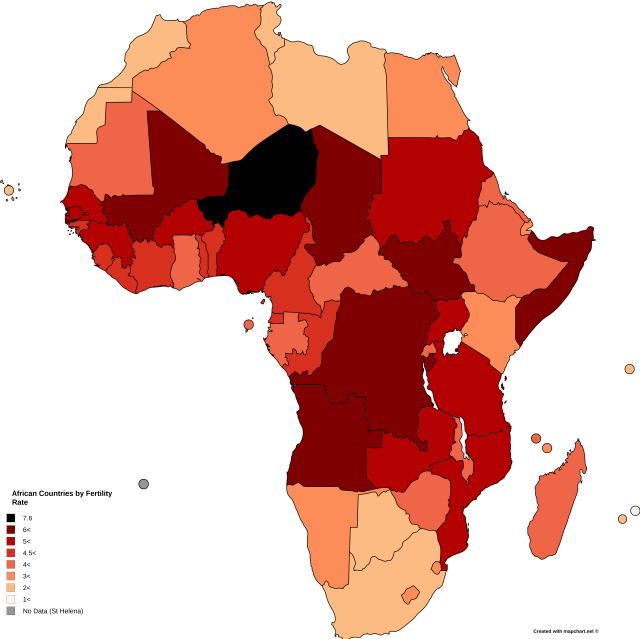 Fertility rate by African country. - Maps on the Web