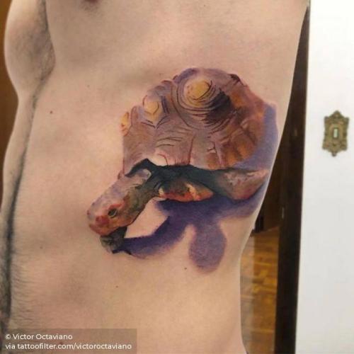 By Victor Octaviano, done at Puros Cabrones Tattoo, Santo André.... animal;big;facebook;reptile;rib;tortoise;twitter;victoroctaviano;watercolor