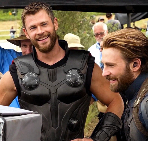 theavengers:Chris Hemsworth and Chris Evans on the set of...