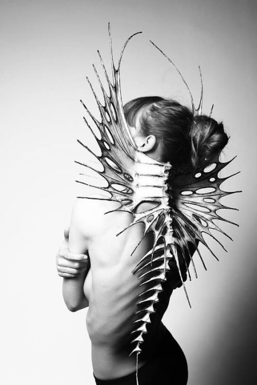 fashion futuristic fashion nika danielska skeleton avant garde avantgarde futuristic sci-fi scifi fashion photography Black and White dark fashion