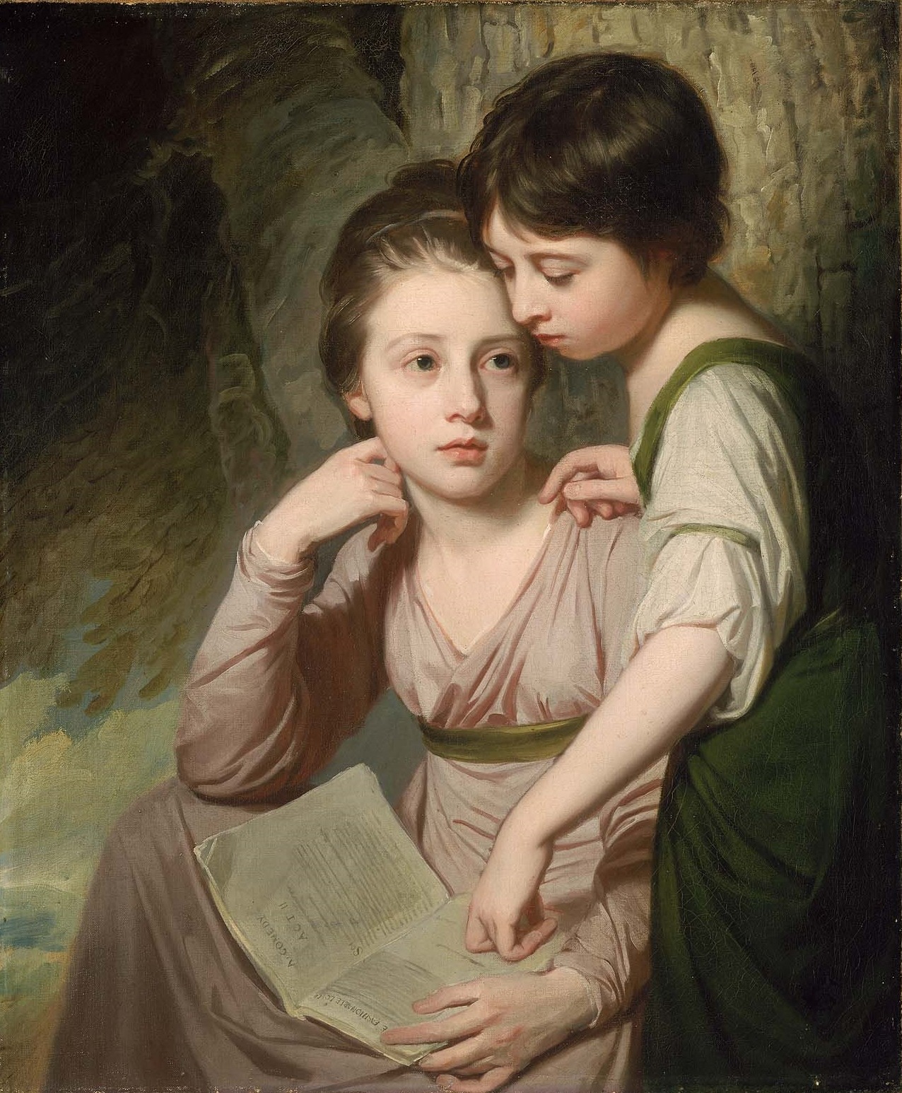 Portrait of Two Girls (Misses Cumberland) (c.1772-73). George Romney (English, 1734-1802). Oil on canvas. MFA, Boston.
Richard Cumberland’s daughters read his latest play, The Fashionable Lover. Romney constructs an affectionate and subtle narrative...
