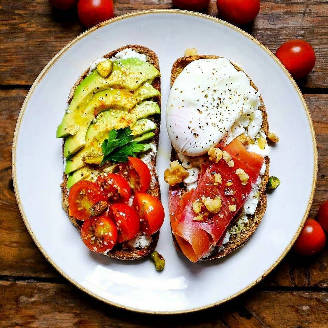 Toast With Spanish Ham Poached Egg And Cottage Cheese Avocado