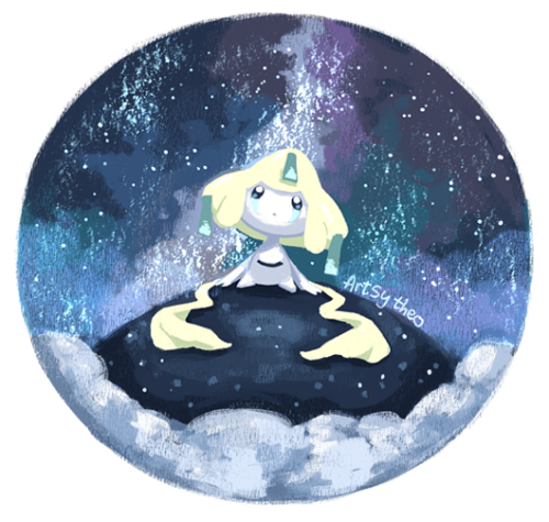 artsy-theo:Jirachi on a starlit hill!