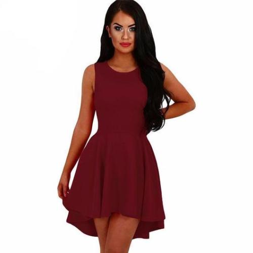 favepiece:Elegant Dress O-Neck Dress with a Pleated Hem...