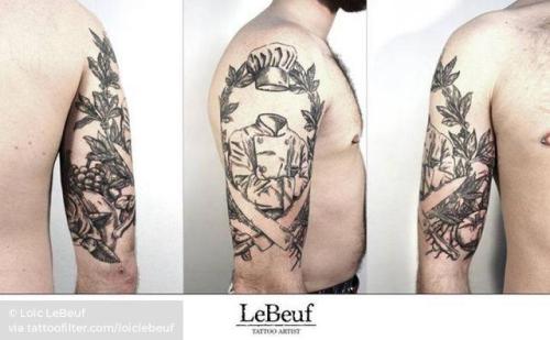 By Loïc LeBeuf, done at Grotesque Tattooing, Carouge.... chef;surrealist;loiclebeuf;big;facebook;blackwork;twitter;profession;engraving;upper arm