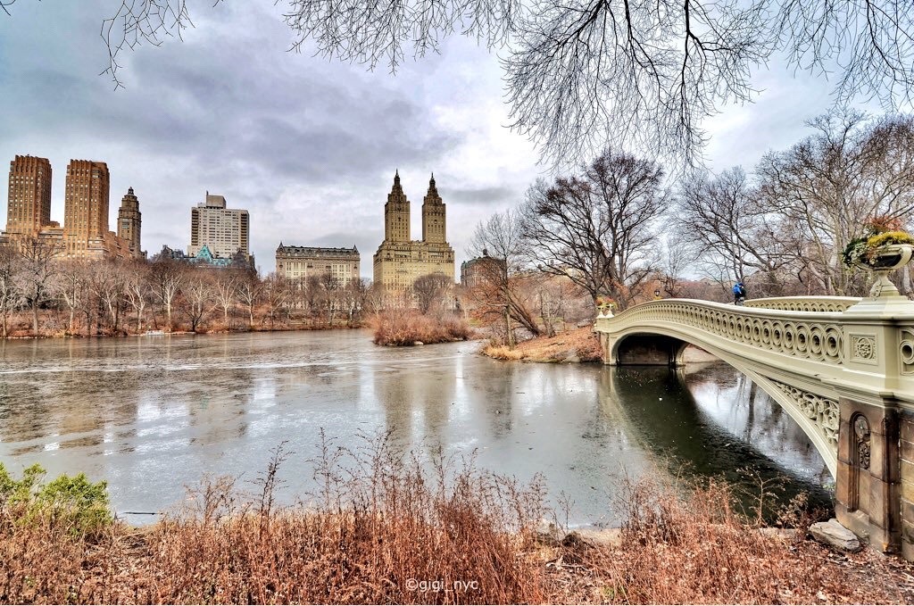 Winter reflections at Bow Bridge, Central Park by @gigi_nyc